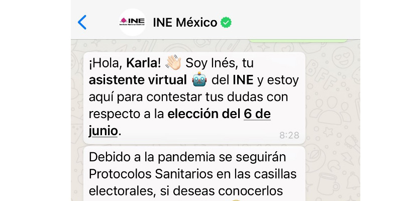 INE Elecciones 2021 WhatsApp INES