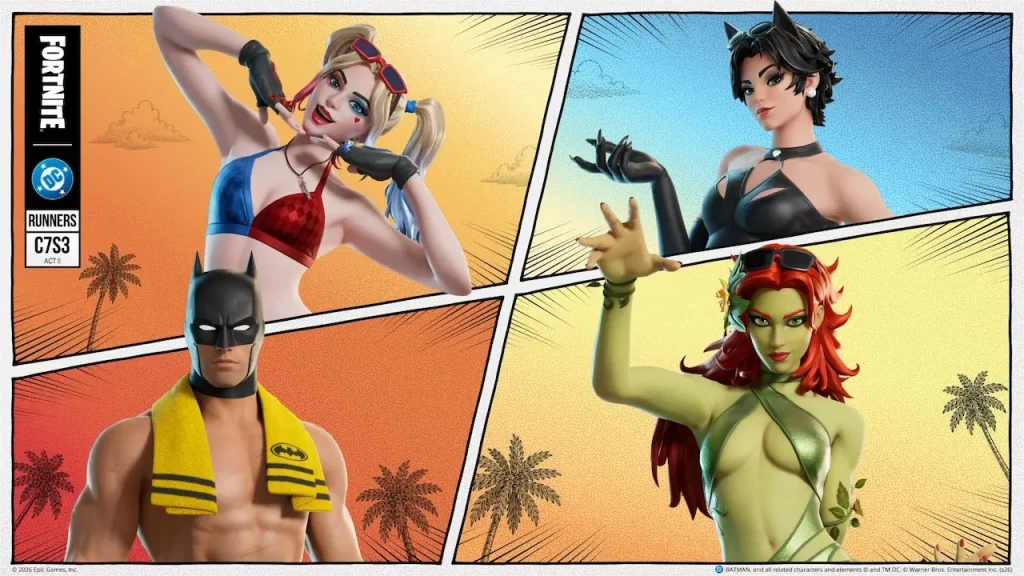 Fortnite Catwoman, Harley, Ivy y Batman